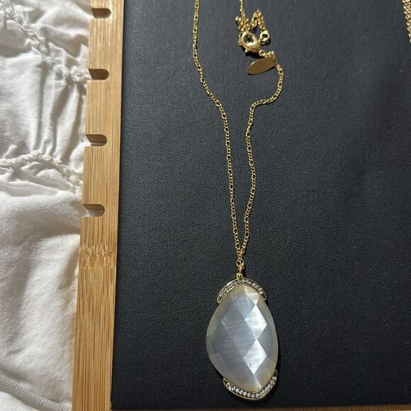 New $198 MARCIA MORAN Chalcedony Pave CZ Crystal 18k Clad Pendant Necklace - Picture 2 of 3